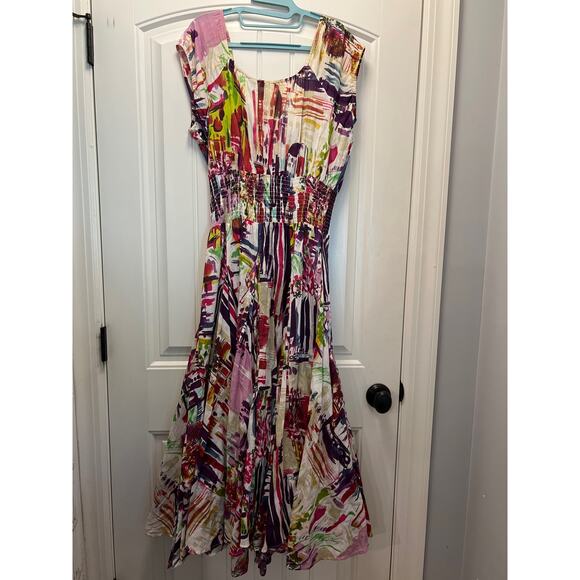 NWT Chelsea & Theodore Women’s Cotton Smocked Voile Midi Dress Size L Multicolor - Picture 6 of 7